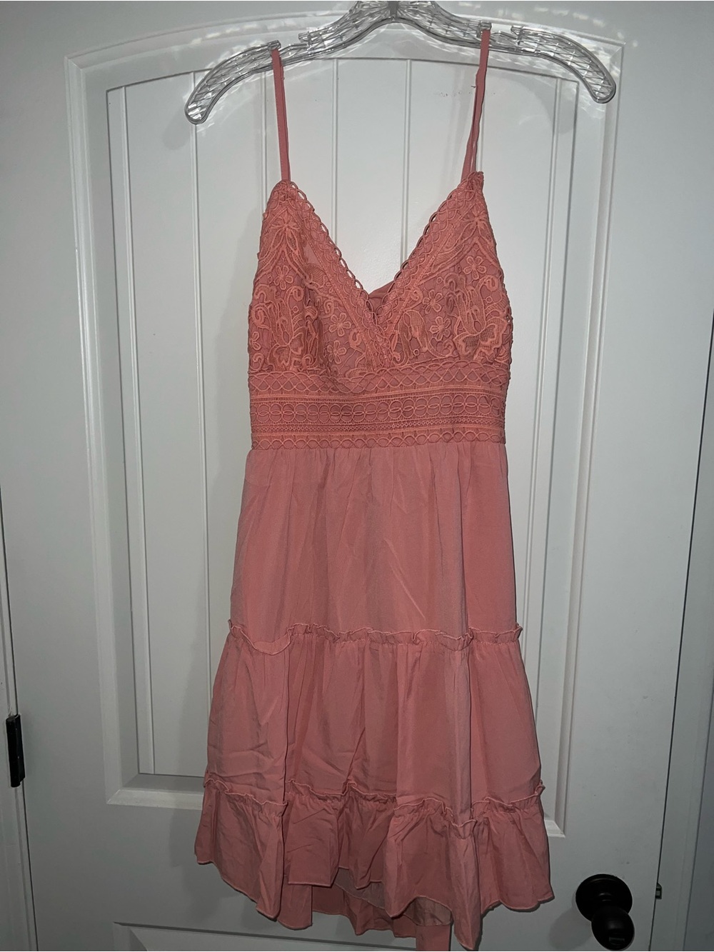 Evowish Lace Bodice Spaghetti Strap Mini Dress in  Pink